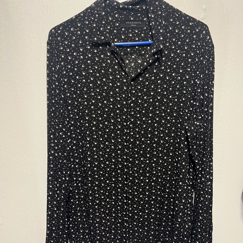 All Saints Black and White hearts print long sleeve Men's Shirt